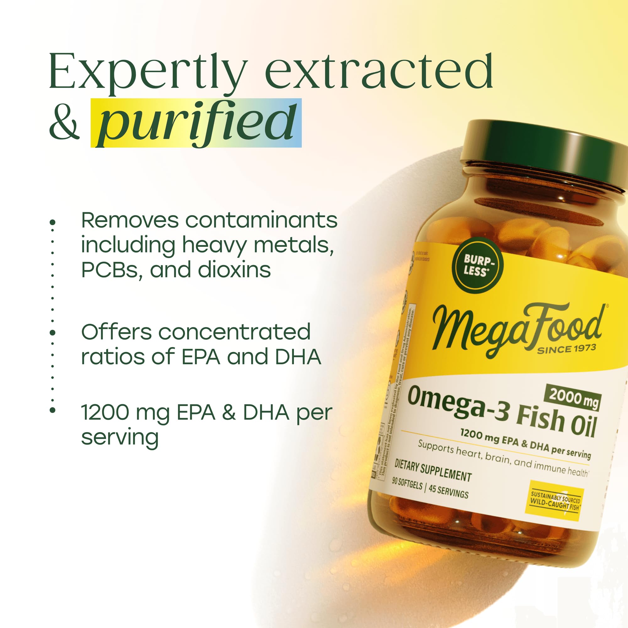 MegaFood 2000mg Fish Oil Omega 3 Supplements - Burp-Less & Lemon Oil Infused - Heart, Brain, Eye, Joint & Immune Support Supplement - 1200mg EPA & DHA Per Serving - 90 Softgels, 45 Servings - Image 4
