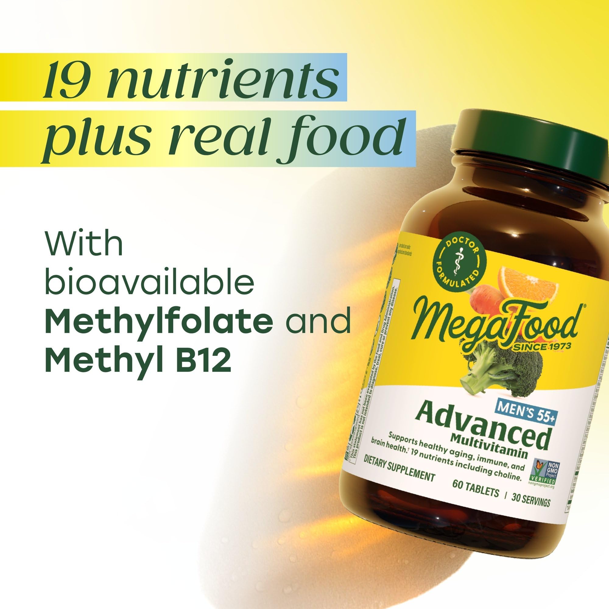MegaFood Advanced Multivitamin for Men 55+, Mens Multivitamins 50 Plus, Methylated B12, Methyl folate, Choline, Vitamin D, Brain & Muscle Health, Immune Support, Vegetarian - 120 Tablets (60 Servings) - Image 4