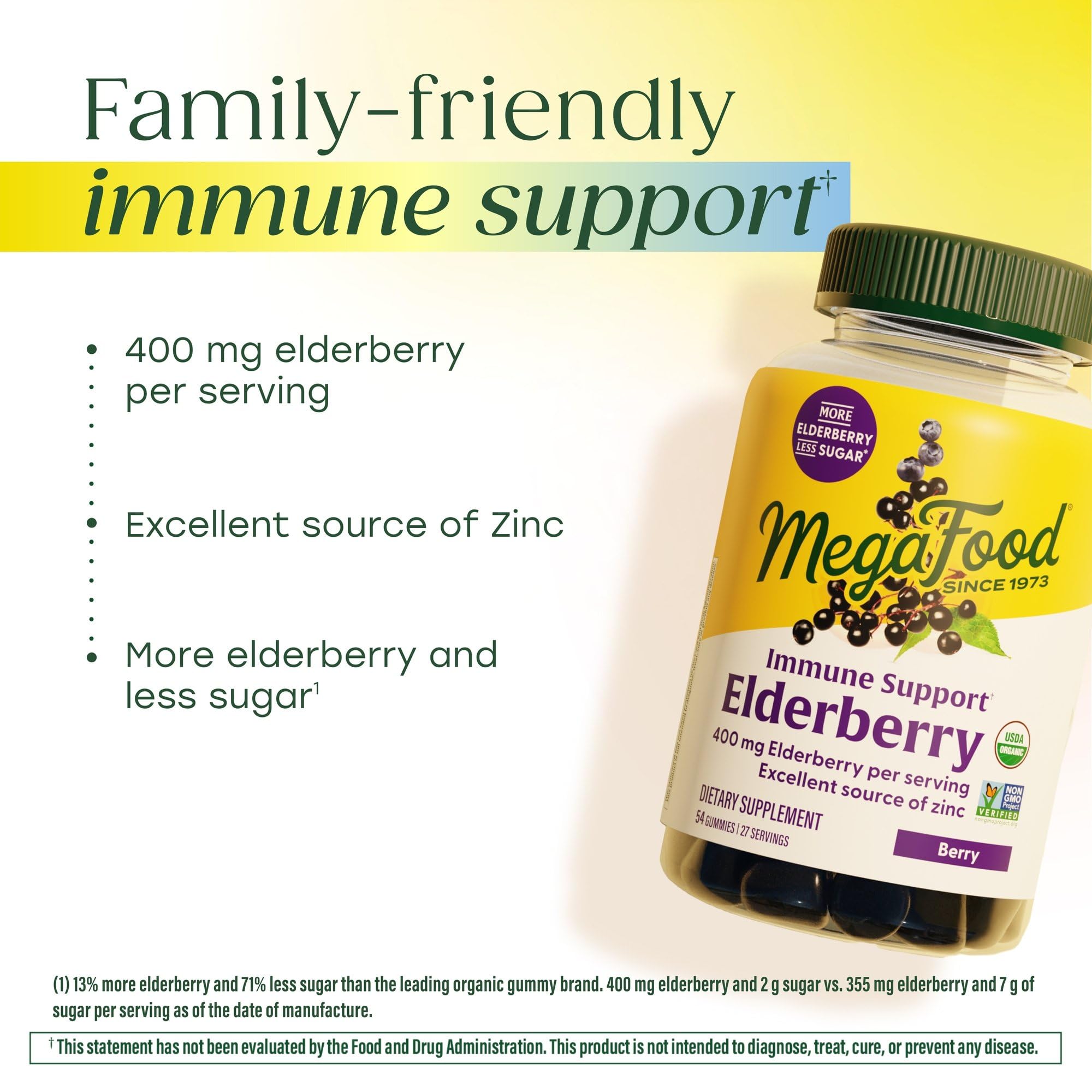 MegaFood Elderberry Gummies for Kids, Teens & Adults, Immune Support Supplement, Gummy Vitamins - Made with Zinc & Real Food, Pectin-Based, USDA Organic, Vegan - 54 Count, 27 Servings - Image 6