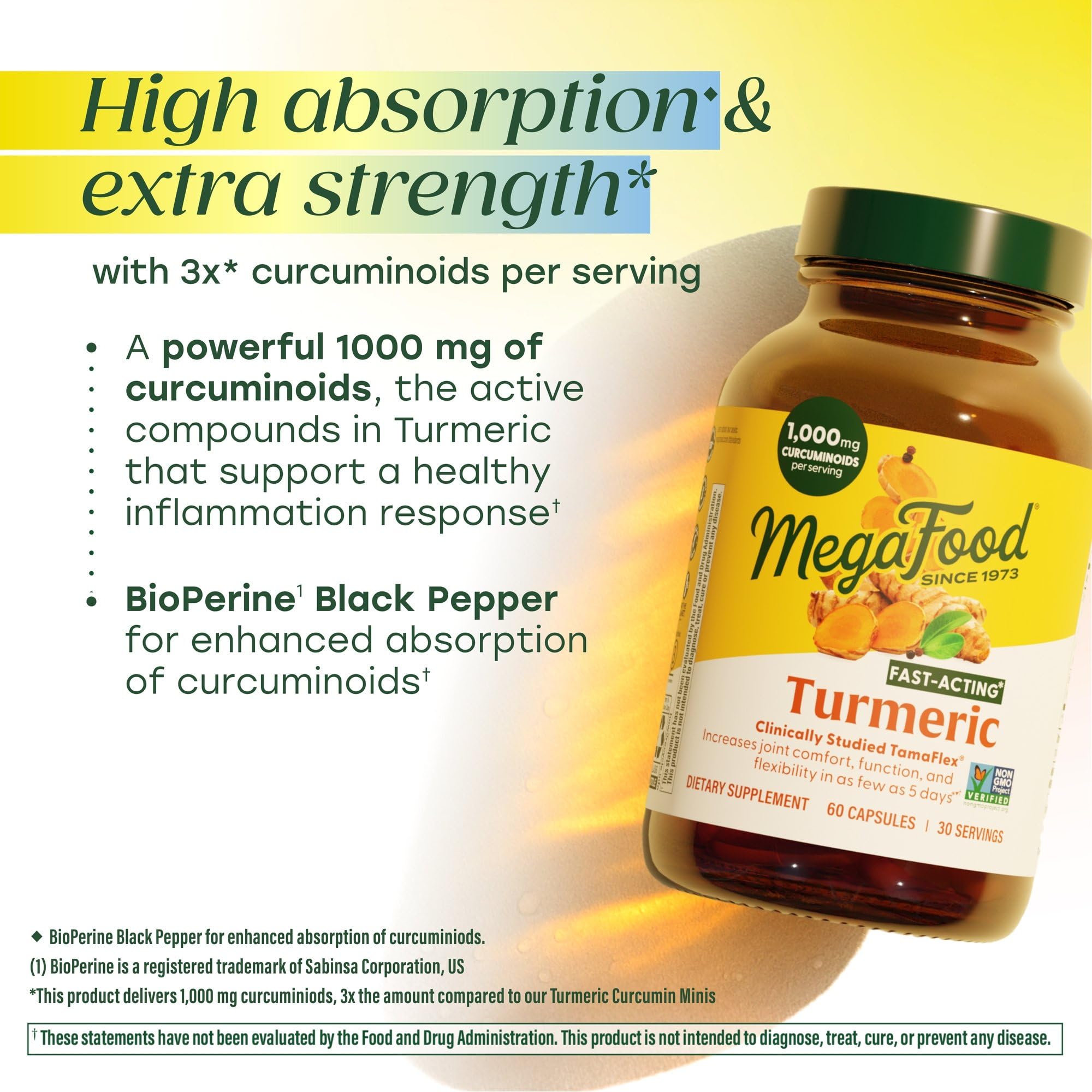 MegaFood Fast-Acting Turmeric Supplement - Clinically Studied - Joint Supplements for Men and Women - with Black Pepper for Absorption - 1,000 mg Curcuminoids Per Serving - 60 Capsules, 30 Servings - Image 4