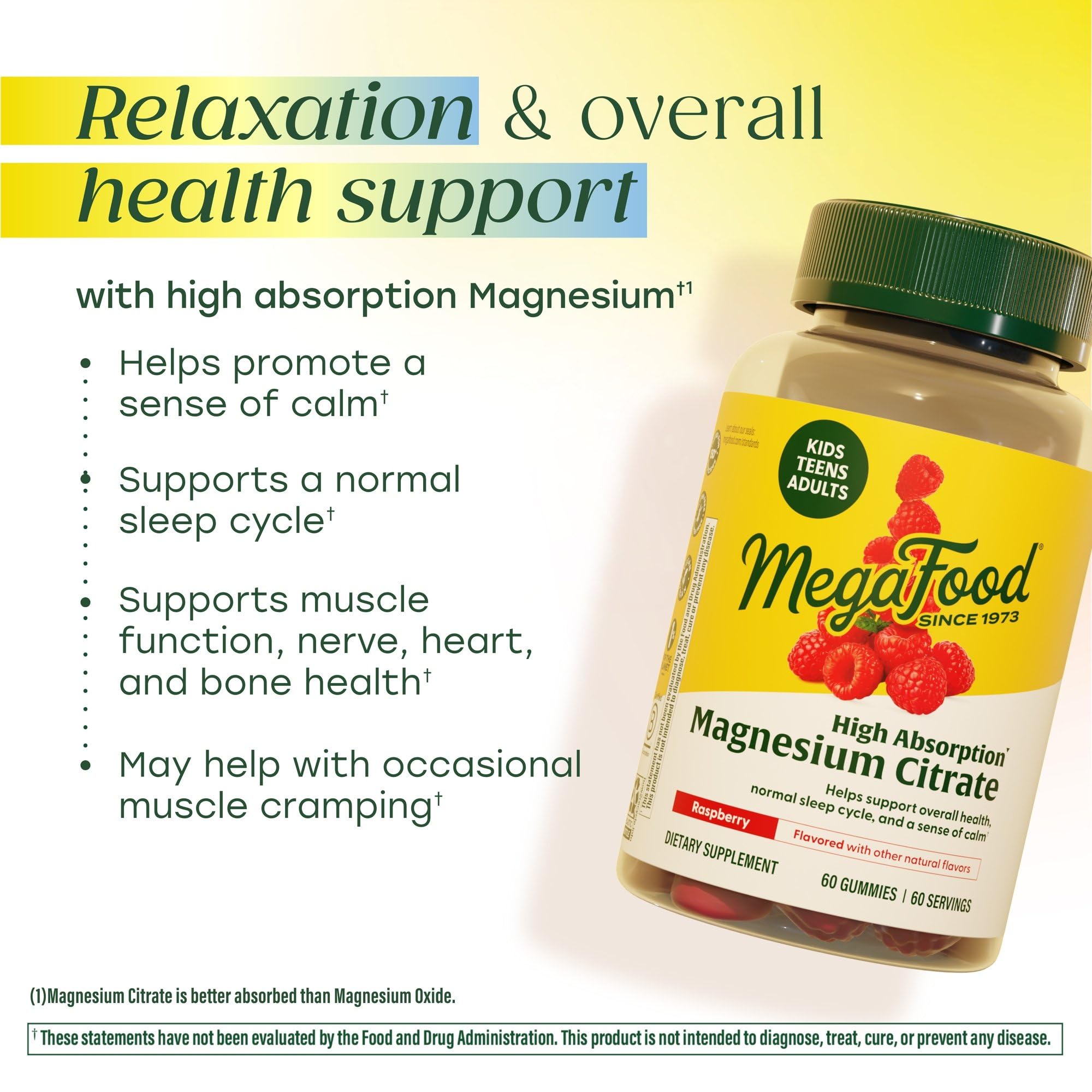 MegaFood Magnesium Citrate Gummies, High Absorption Magnesium Supplement for Adults, Teens & Kids, Supports Nerve Health, Normal Sleep Cycle & Occasional Muscle Cramps, 60 Vegan Gummies, 60 Servings - Image 3