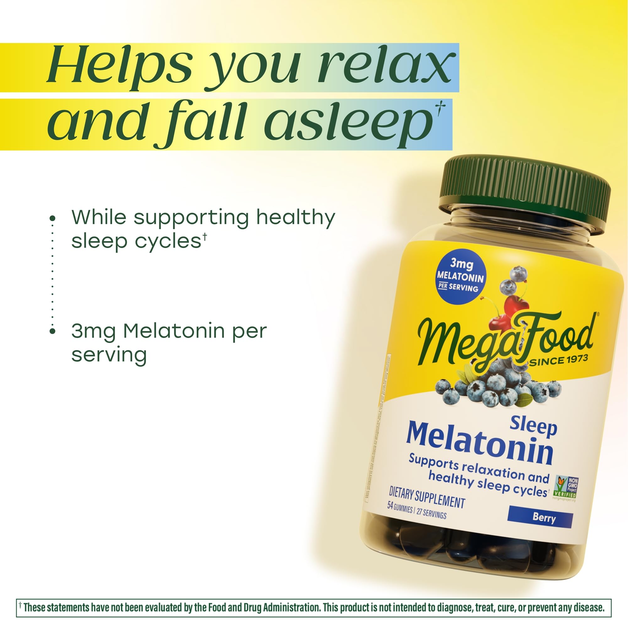 MegaFood Melatonin Gummies - Melatonin 3mg per Serving to Help Relax & Fall Asleep – Sleep Gummies for Adults - Berry Flavor, Non-GMO, Certified Vegan - 54 Count (27 Servings) 3 Pack - Image 4