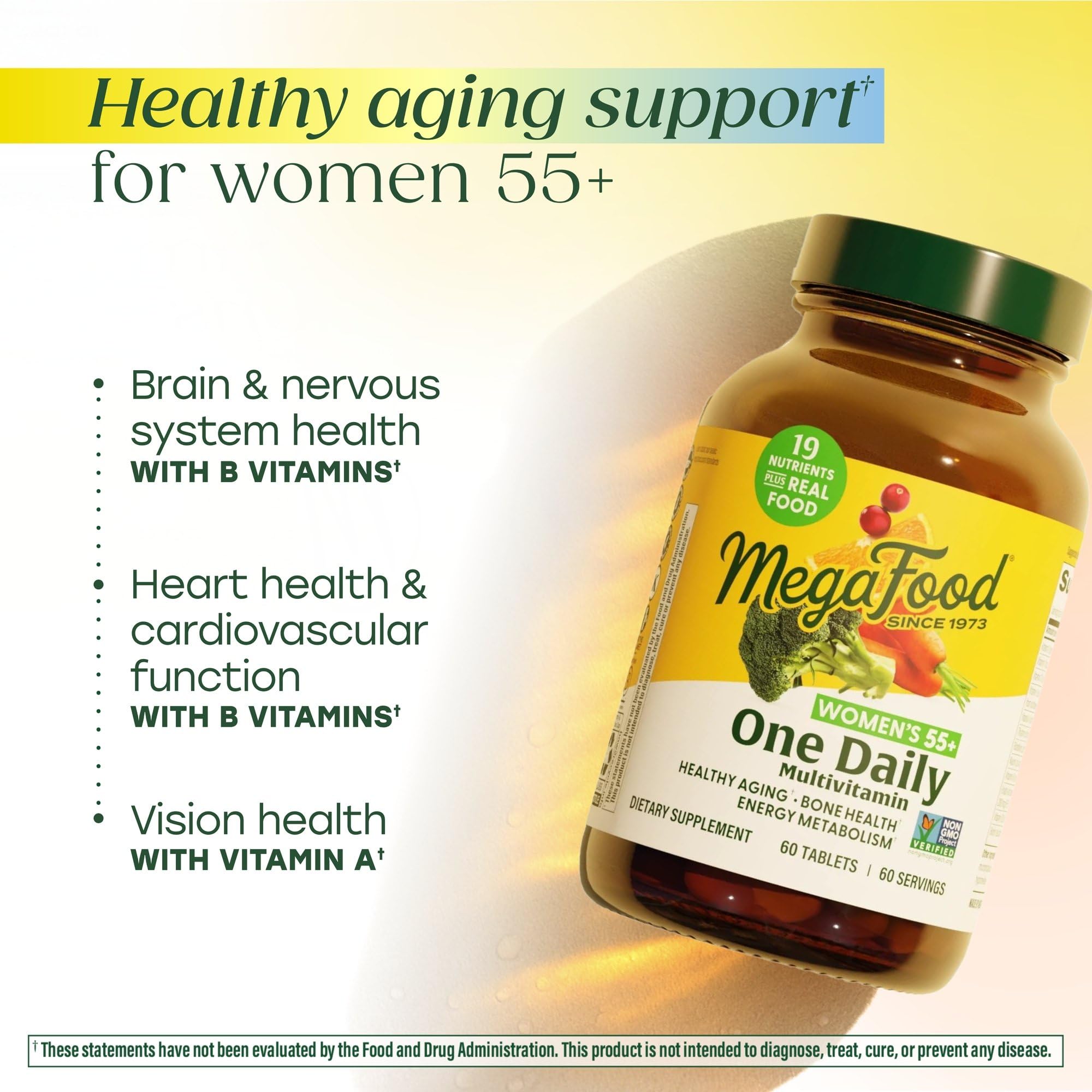 MegaFood Multivitamin for Women 55+ One Daily Womens Multivitamin with Vitamin D3, C, Zinc & Bioavailable Vitamin B12 & Folate - Healthy Aging, Brain & Bone Health, Vegetarian, 120 Tablets - Image 4