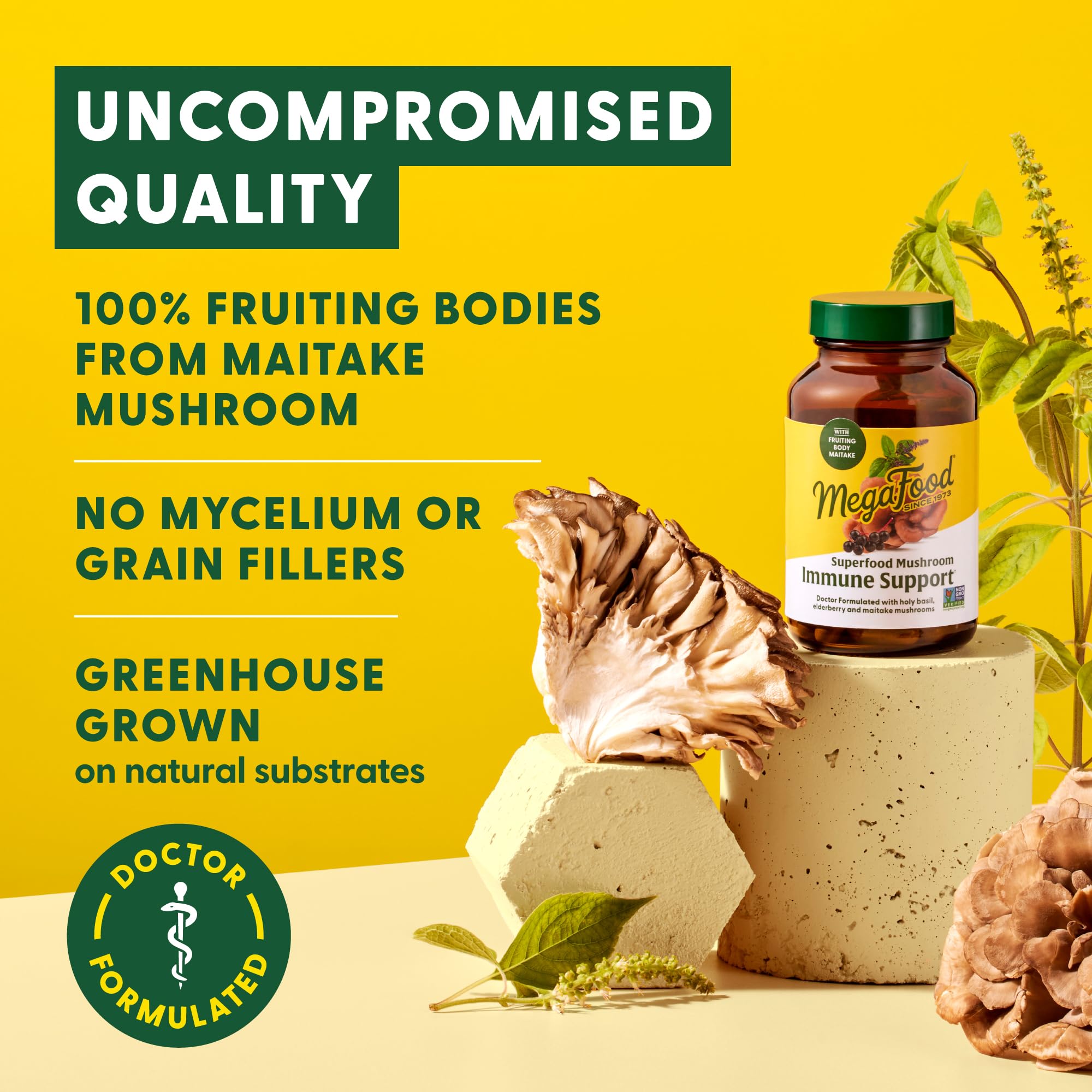 MegaFood Superfood Mushroom Immune Support - Maitake Mushroom Supplement with Elderberry & Holy Basil to Help Support a Healthy Immune System - Doctor Formulated, Vegan - 60 Capsules, 30 Servings - Image 4