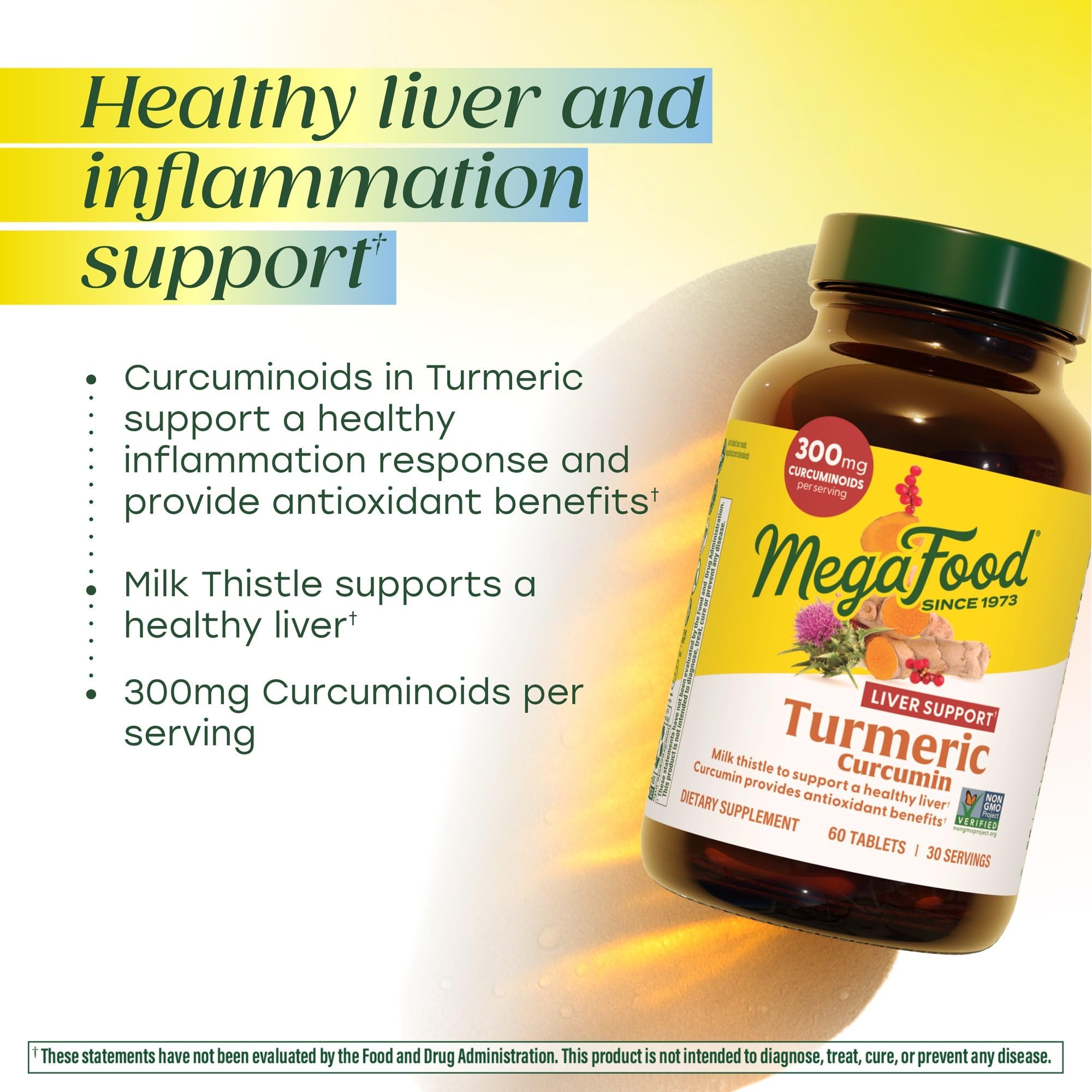 MegaFood Turmeric Curcumin Supplement for Liver Support - Turmeric Supplement with Black Pepper & Milk Thistle - 300mg Curcuminoids Per Serving - Vegan, Gluten Free, NonGMO - 90 Tablets, 45 Servings - Image 3