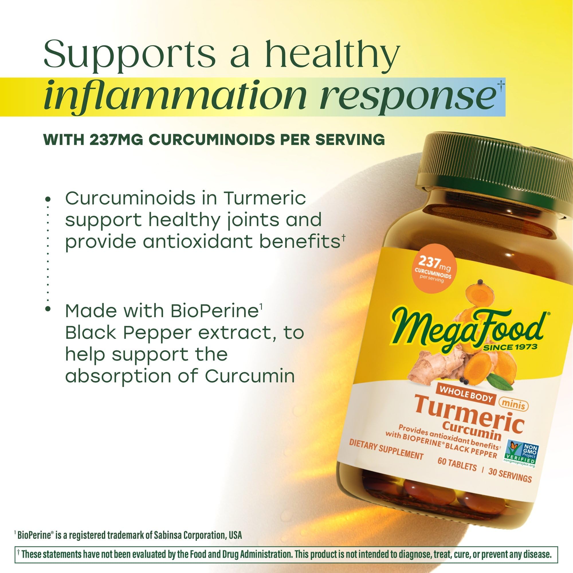 MegaFood Whole Body Minis Turmeric Curcumin Supplement - Turmeric Supplement With Black Pepper - 237 mg Curcuminoids Per Serving - Antioxidant & Immune Support - Vegan - 60 Mini Tablets, 30 Servings - Image 3