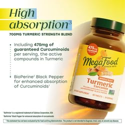 MegaFood Whole Body Turmeric Curcumin Supplement - Turmeric Supplement with Black Pepper & Vitamin C - 475 mg Curcuminoids Per Serving - Antioxidant & Immune Support - Vegan - 90 Tablets, 45 Servings - Image 4
