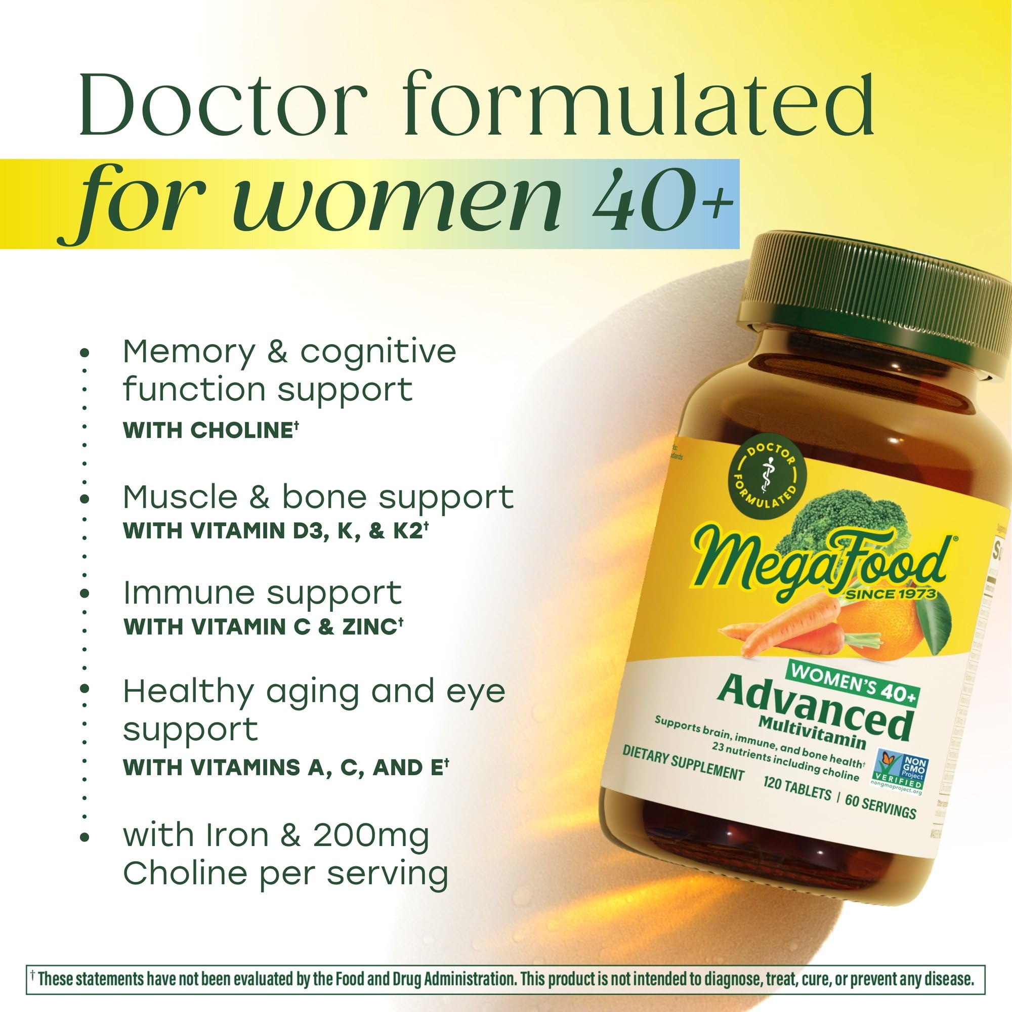 MegaFood Women's 40+ Advanced Multivitamin for Women - Dr Formulated - Vitamin B, Vitamin D3, Vitamin K2 & Choline - Energy Metabolism, Brain Health & Bone Health - Vegetarian - 120 Tabs (60 servings) - Image 3