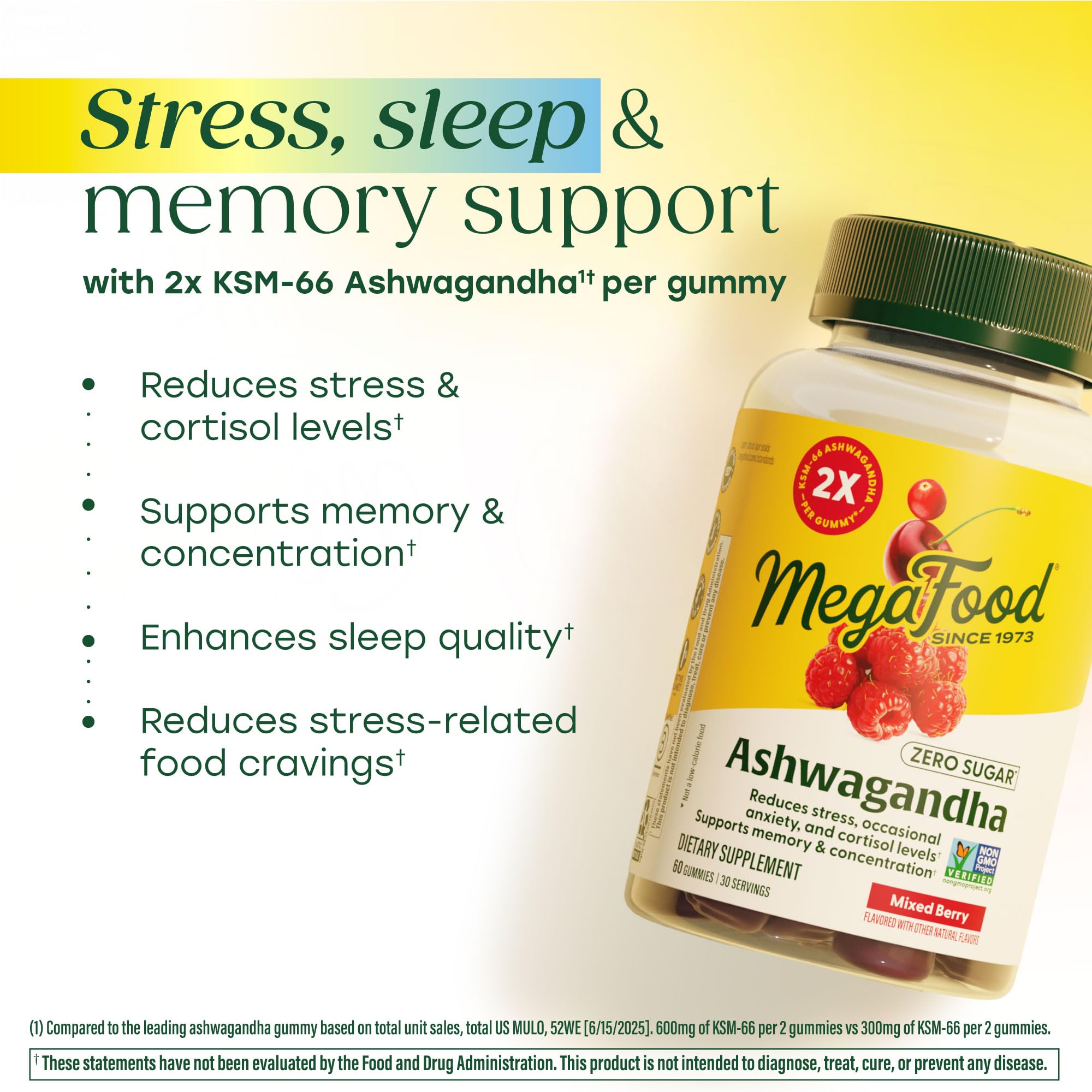 MegaFood Zero Sugar Ashwagandha Gummies - with Clinically Studied Ashwagandha KSM 66 - Cortisol Reducer & Stress Support - Mixed Berry Flavor, No Gelatin, Vegan - 60 Gummy Vitamins, 30 Servings - Image 3