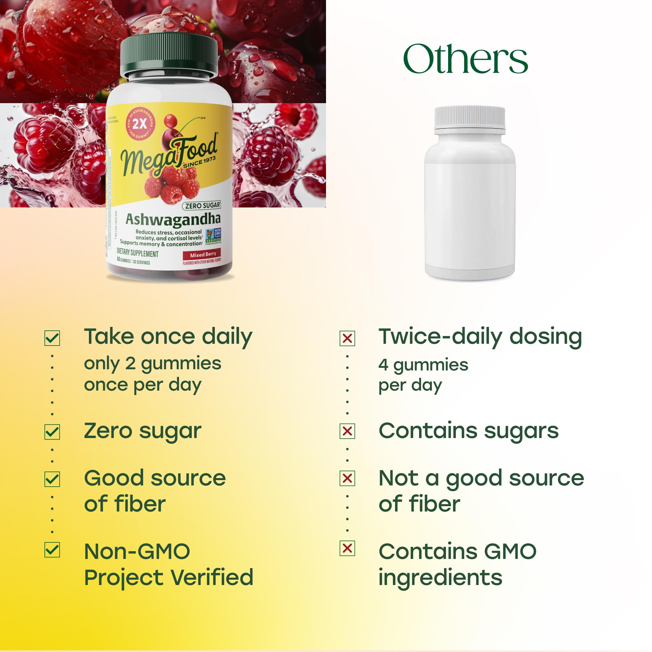 MegaFood Zero Sugar Ashwagandha Gummies - with Clinically Studied Ashwagandha KSM 66 - Cortisol Reducer & Stress Support - Mixed Berry Flavor, No Gelatin, Vegan - 60 Gummy Vitamins, 30 Servings - Image 7